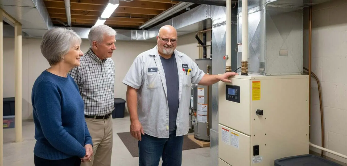 Ricotta technician walking St. Louis homeowners through their HVAC system