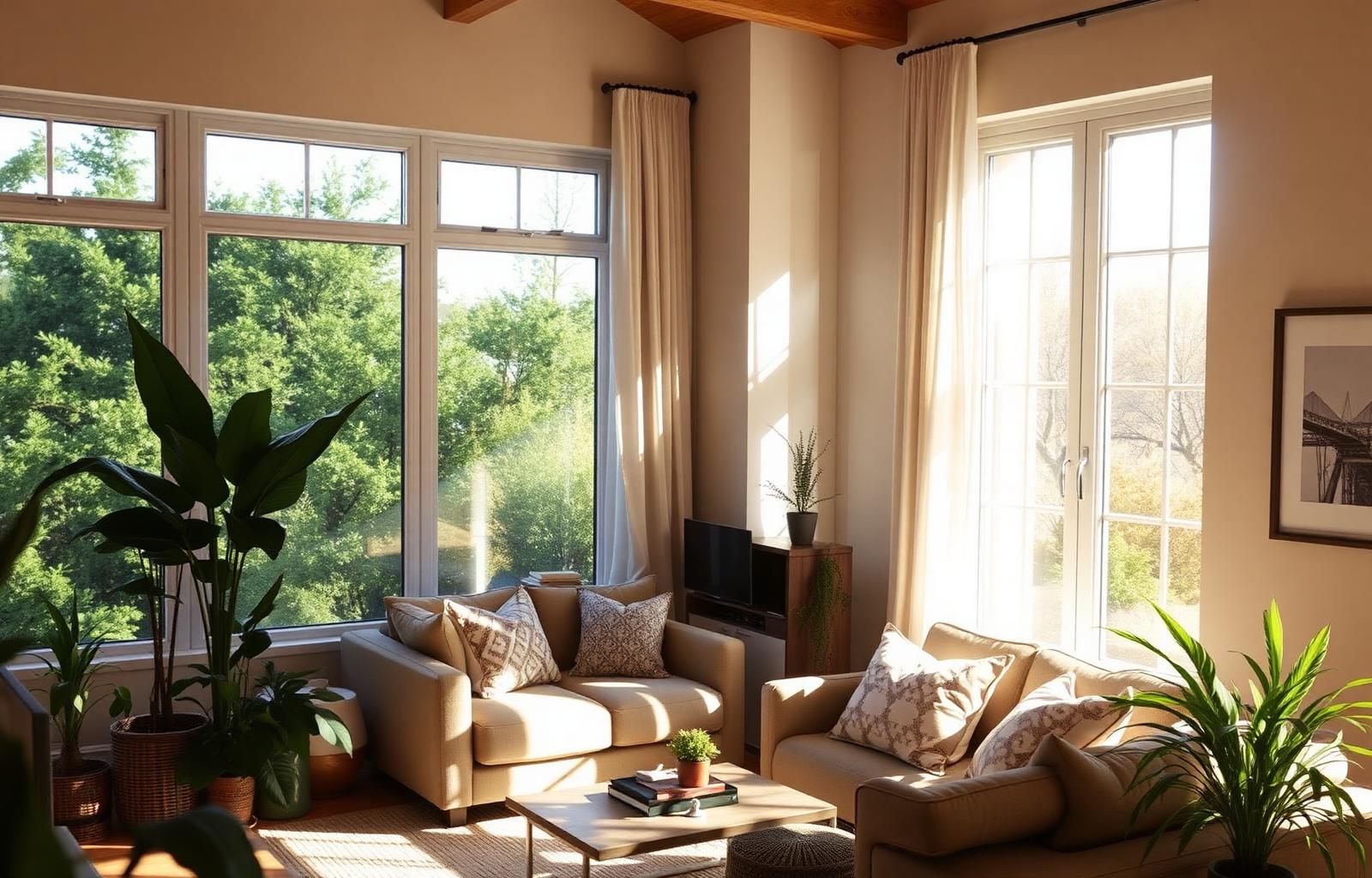 Bright, comfortable living room with fresh, clean indoor air