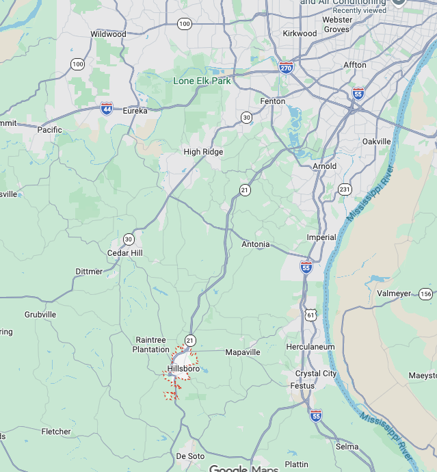Map of Ricotta Heating & Air service areas across St. Louis & Jefferson County, MO