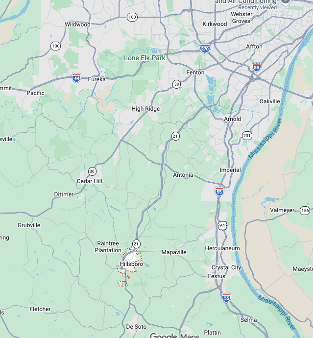 Map of Ricotta Heating & Air service areas across St. Louis & Jefferson County, MO